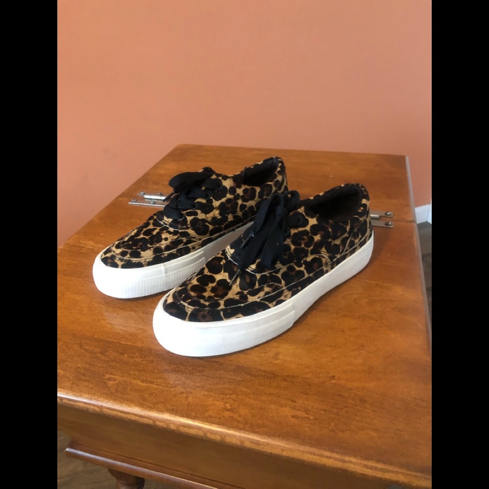 ALLSAINTS “MERCIA LEOPARD” black & tan patterned platform sneakers - Picture 5 of 10